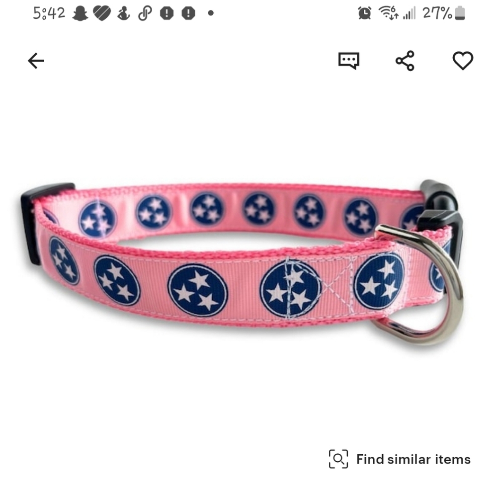 Pink tennessee tristar dog collard
